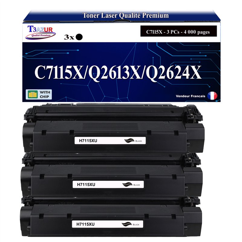 3x Toners compatibles avec HP C7115X/Q2613X/Q2624X (15X/13X/24X) 3x Toners compatibles avec HP C7115X/Q2613X/Q2624X (15X/13X/24X)