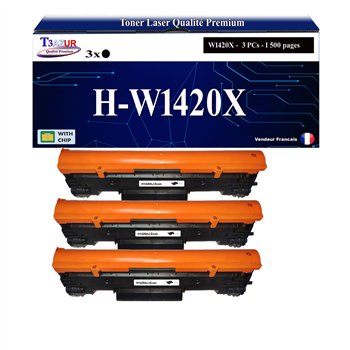 3x Toners compatibles avec HP W1420X (142X) Noir - 1 500 pages