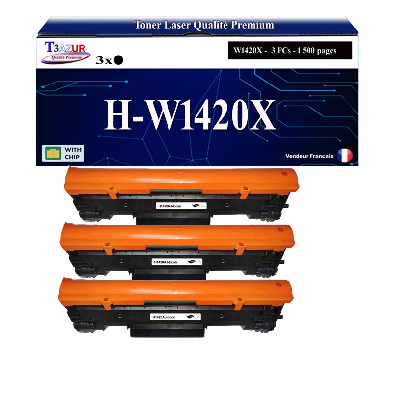 3x Toners compatibles avec HP W1420X (142X) Noir - 1 500 pages 3x Toners compatibles avec HP W1420X (142X) Noir - 1 500 pages