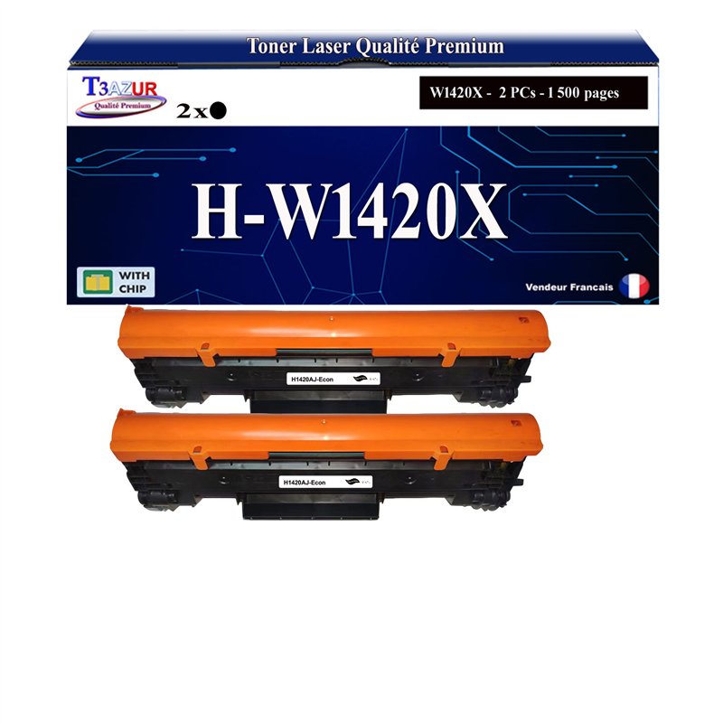 2x Toners compatibles avec HP W1420X (142X) Noir - 1 500 pages 2x Toners compatibles avec HP W1420X (142X) Noir - 1 500 pages