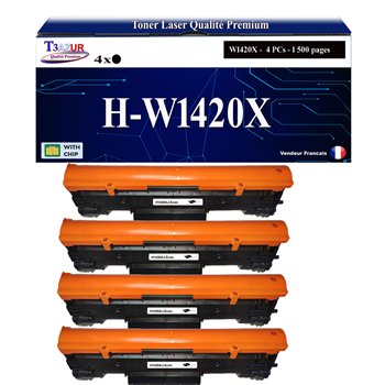 4x Toners compatibles avec HP W1420X (142X) Noir - 1 500 pages