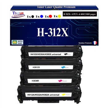 Lot de 5 Toners compatibles HP CF380X /CF381A /CF382A /CF383A
