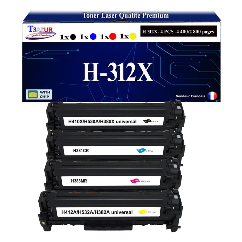 Lot de 5 Toners compatibles HP CF380X /CF381A /CF382A /CF383A Lot de 5 Toners compatibles HP CF380X /CF381A /CF382A /CF383A