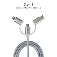 Chargeur de voiture double USB Subblim - Longueur : 1 m - Charge rapide jusqu'à 2 400 A/12 W - Couleur : argent