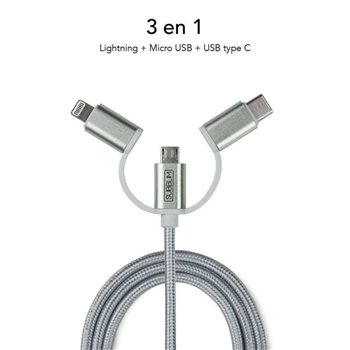 Chargeur de voiture double USB Subblim - Longueur : 1 m - Charge rapide jusqu'à 2 400 A/12 W - Couleur : argent
