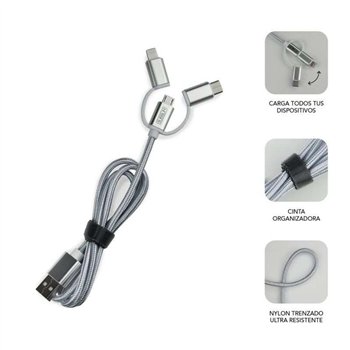 Chargeur de voiture double USB Subblim - Longueur : 1 m - Charge rapide jusqu'à 2 400 A/12 W - Couleur : argent