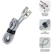 Chargeur de voiture double Subblim PD20W + QC3.0 + câble USB-C vers USB-C/Lightning - 20 W - Argent