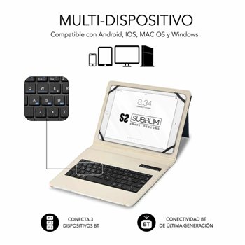 Étui universel Bluetooth Subblim Keytab Pro 9-10,1" - Sans fil - Bluetooth - Couleur marbre blanc