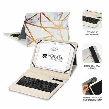Étui universel Bluetooth Subblim Keytab Pro 9-10,1" - Sans fil - Bluetooth - Couleur marbre blanc