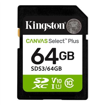 Carte SDXC Kingston 64 Go UHS-I Classe 10 100 Mo/s Canvas Select Plus