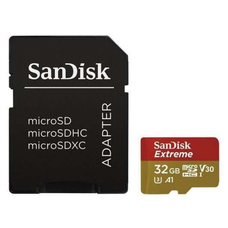Carte microSDHC SanDisk Extreme 32 Go UHS-I U3 A1 Classe 10 90 Mo/s + adaptateur SD