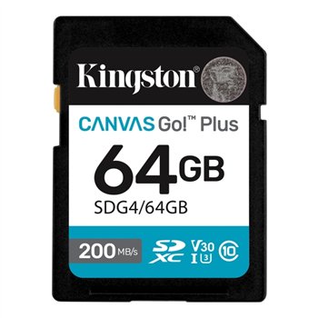 Carte SDXC Kingston 64 Go UHS-I U3 V30 Classe 10 200 Mo/s Canvas Go Plus