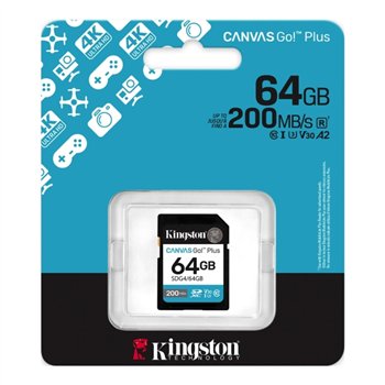 Carte SDXC Kingston 64 Go UHS-I U3 V30 Classe 10 200 Mo/s Canvas Go Plus