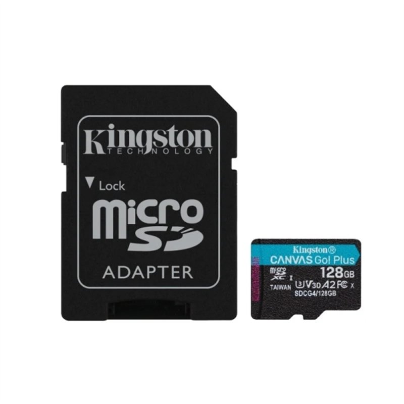 Carte microSDXC Kingston Canvas Go Plus 128 Go UHS-I U3 V30 Classe 10 200 Mo/s avec adaptateur