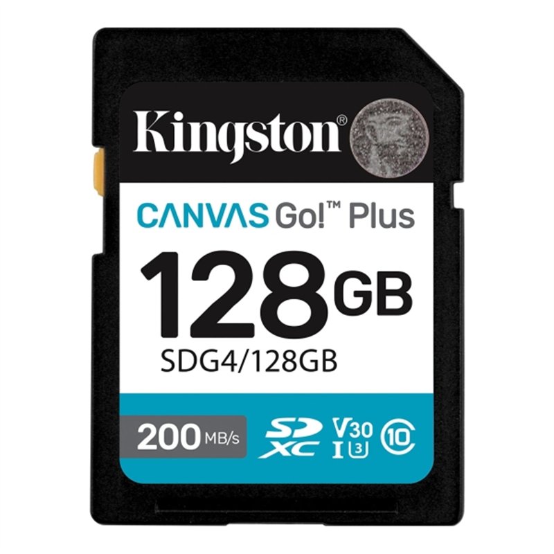 Carte SDXC Kingston 128 Go UHS-I U3 V30 Classe 10 200 Mo/s Canvas Go Plus