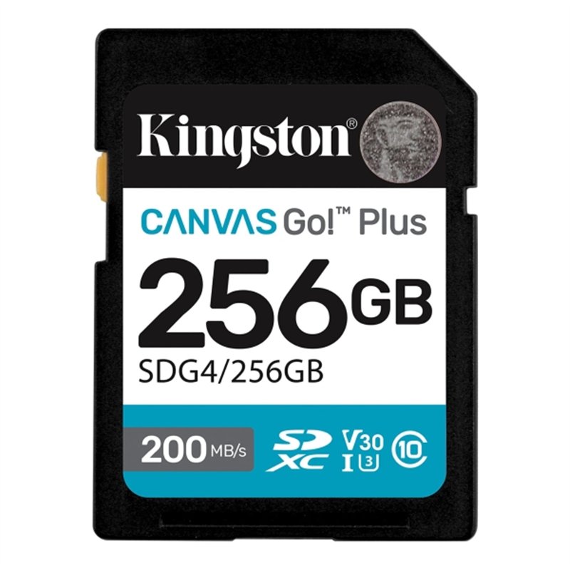Carte SDXC Kingston 256 Go UHS-I U3 V30 Classe 10 200 Mo/s Canvas Go Plus