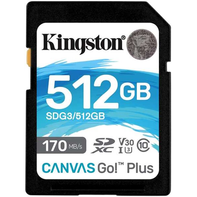 Carte SDXC Kingston 512 Go UHS-I U3 V30 Classe 10 170 Mo/s Canvas Go Plus