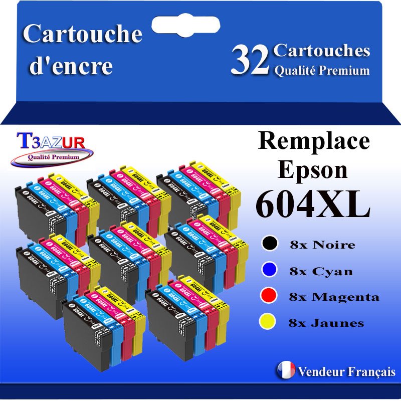 Lot de 32 Cartouches compatibles Epson 604XL (8N+8C+8M+8J)