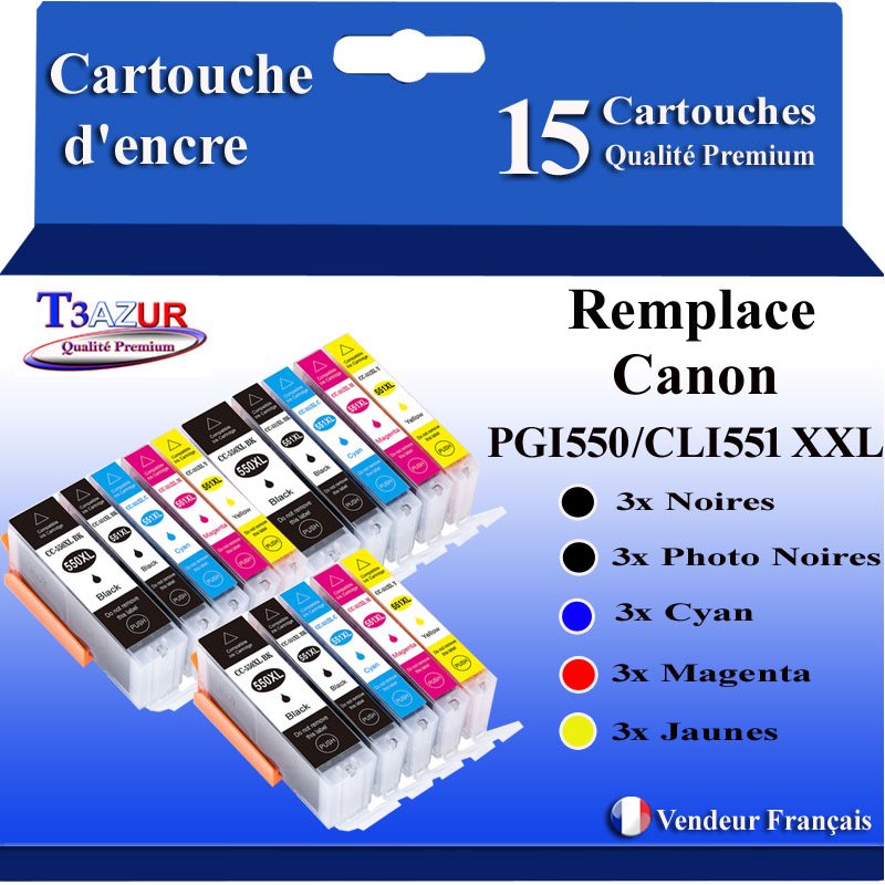 Lot de 10 Cartouches compatibles pour Canon PGI-550 XL / CLI-551 XL (avec puce)
