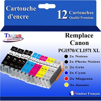 Lot de 12 Cartouches compatibles Canon PGI570/CLI571Gy XL