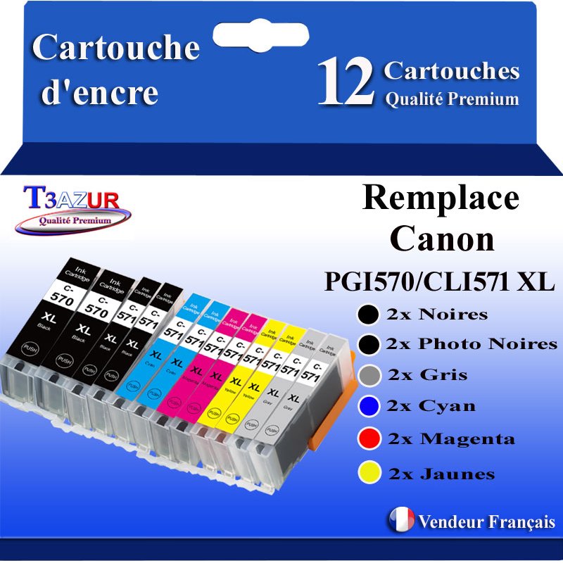 Lot de 12 Cartouches compatibles Canon PGI570/CLI571Gy XL