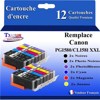 Lot de 12 Cartouches Compatibles Canon PGI-580/CLI851Bl XXL