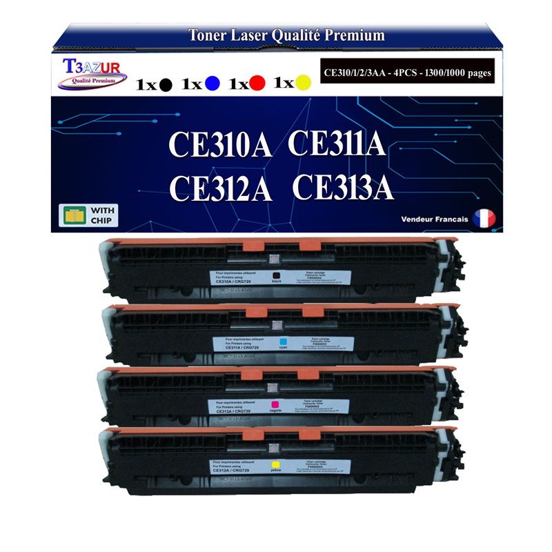 Lot de 4 Toners compatibles avec HP CE310/1/2/3A (126A)