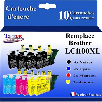 Lot de 10 Cartouches compatibles Brother LC1100/ 980/ 985 XL