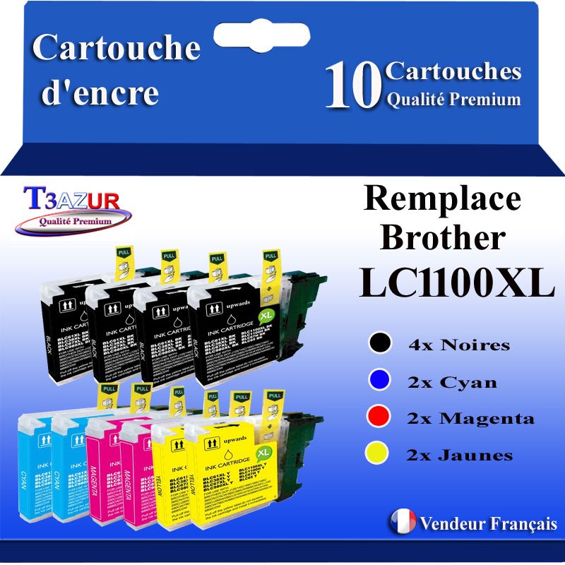 Lot de 10 Cartouches compatibles Brother LC1100/ 980/ 985 XL