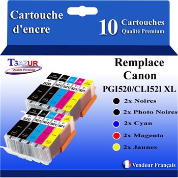 Lot de 10 Cartouches compatibles Canon PGI520/CLI-521