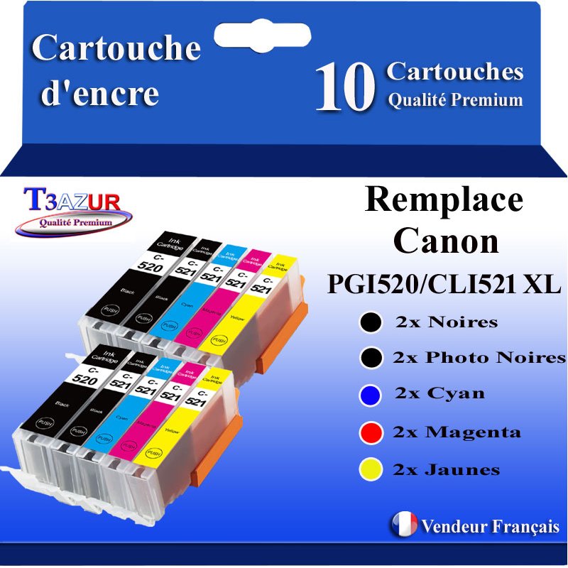 Lot de 10 Cartouches compatibles Canon PGI520/CLI-521