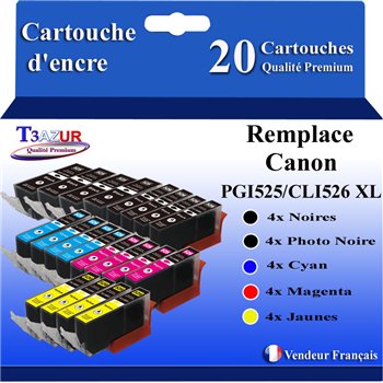 Lot de 20 cartouches compatibles Canon PGI-525/CLI526 (avec puce)