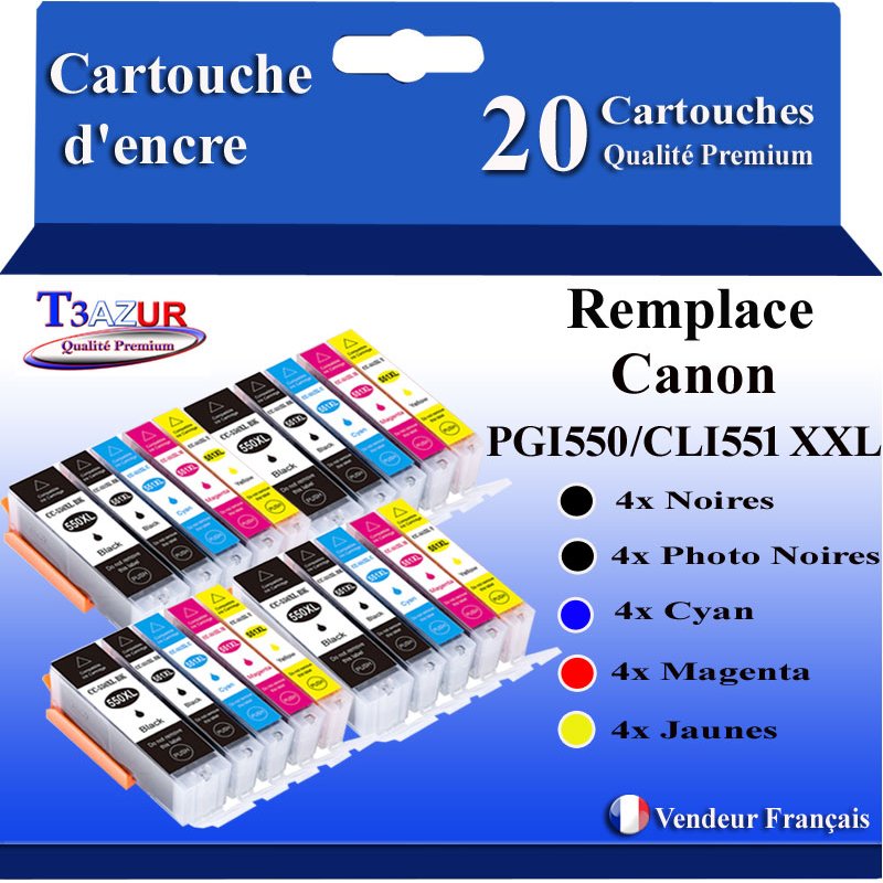 Lot de 20 Cartouches compatibles pour Canon PGI-550 XL / CLI-551 XL (avec puce)