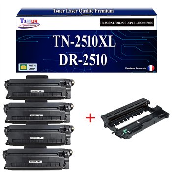 Kit Tambour+ 4 Toners compatibles avec Brother TN2510XL / DR2510