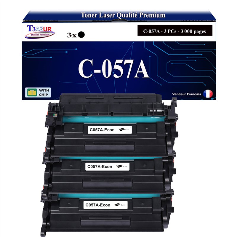 Lot de 3 Toners compatibles avec Canon 057H (3010C002/3010C004) - 10 000 pages