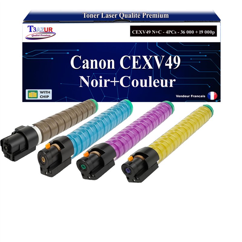 Lot de 4 Toners compatibles avec Canon CEXV49