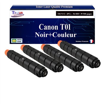 Lot de 4 Toners compatibles Canon T01 (Noir+Couleur)