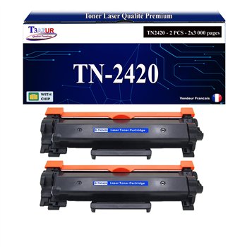 Pack de 2 Toners compatibles avec Brother TN-2420 Noir Haute Capacité – 3000 Pages