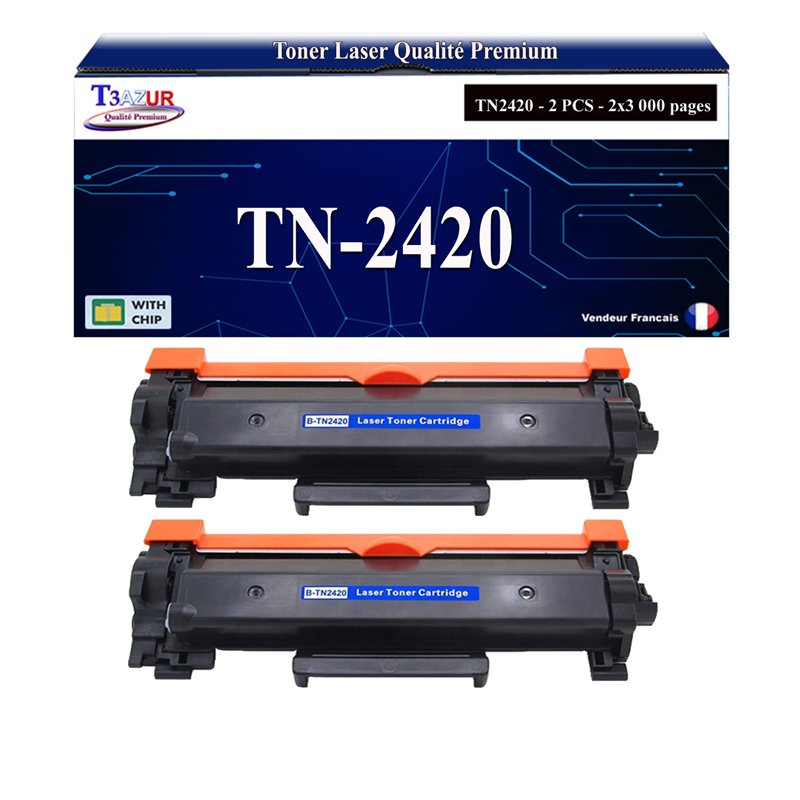 Pack de 2 Toners compatibles avec Brother TN-2420 Noir Haute Capacité – 3000 Pages