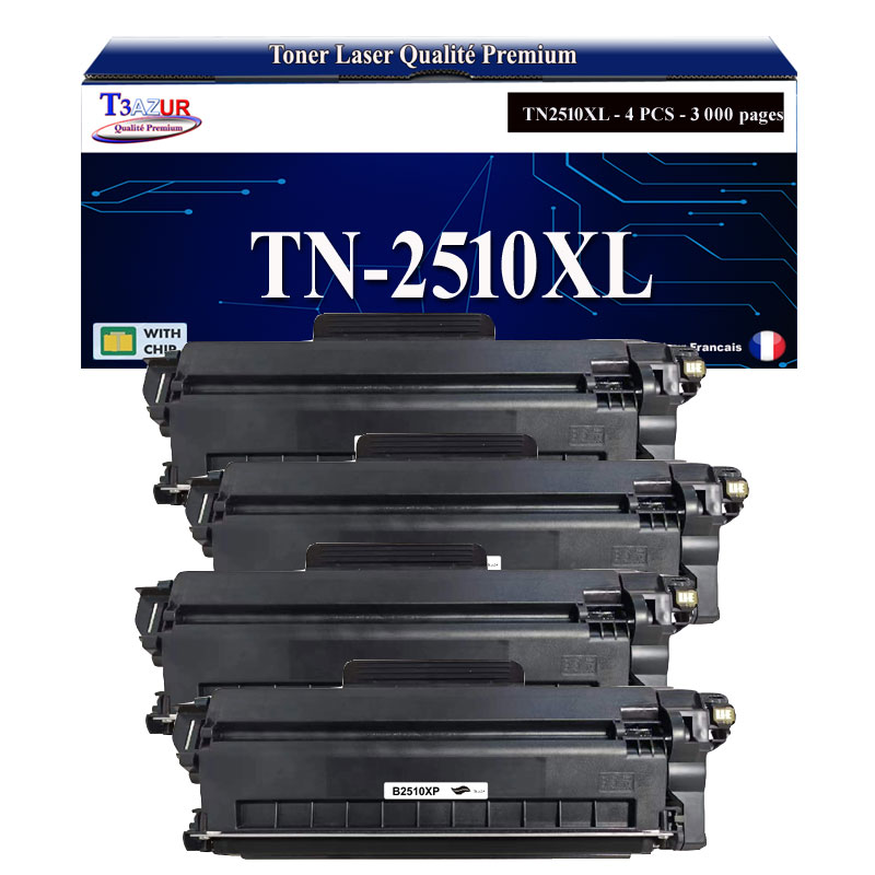 Lot de 2 Toners compatibles avec Brother TN-2510XL Noir Haute Capacité – 3000 Pages