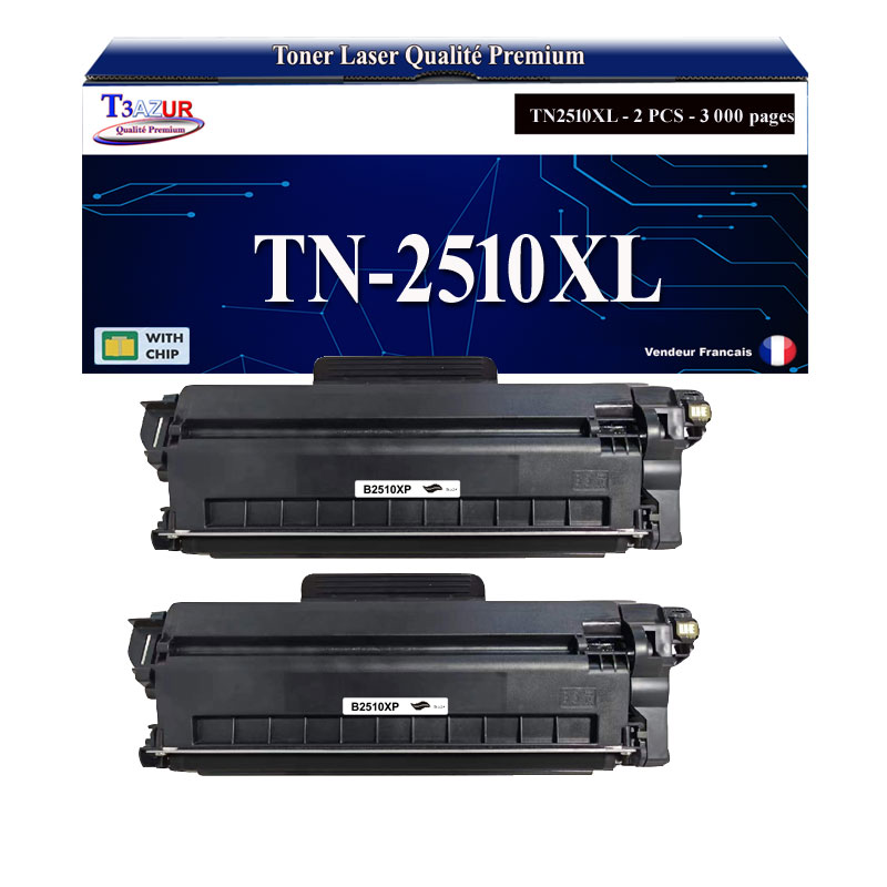 Lot de 2 Toners compatibles avec Brother TN-2510XL Noir Haute Capacité – 3000 Pages