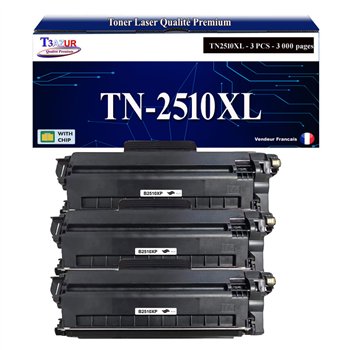 Lot de 3 Toners compatibles avec Brother TN-2510XL Noir Haute Capacité – 3000 Pages