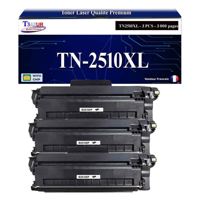 Lot de 3 Toners compatibles avec Brother TN-2510XL Noir Haute Capacité – 3000 Pages
