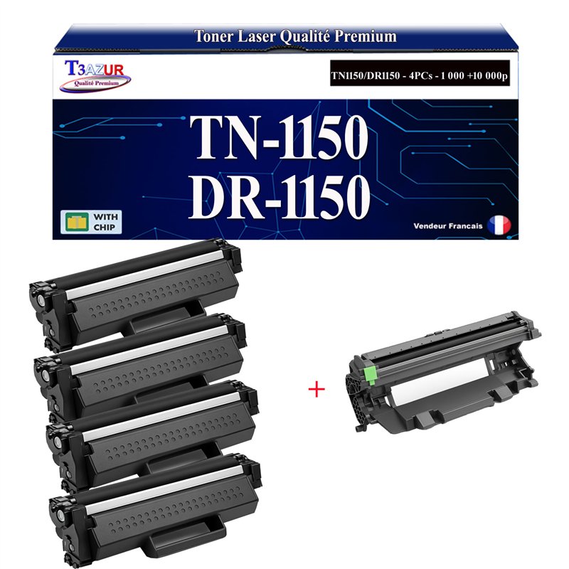 Kit tambour+4Toners compatibles avec Brother DR1150/ TN1150