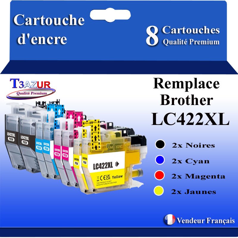 Lot de 8 Cartouches compatibles Brother LC422XL (LC422XLBK)