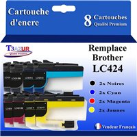 Lot de 8 cartouches Compatibles Brother LC-424 (2 Noirs, 2 Cyan, 2 Magenta et 2 Jaunes)