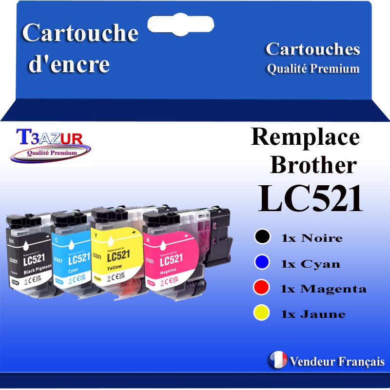 Lot de 4 Cartouches compatibles avec Brother LC521