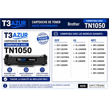 Lot de 3 Toners compatibles avec Brother TN1050 - 1 000 pages