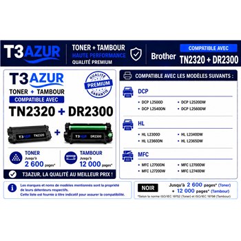 Kit de tambour + 4 Toners compatibles Brother TN2320/ TN2310 / DR2300