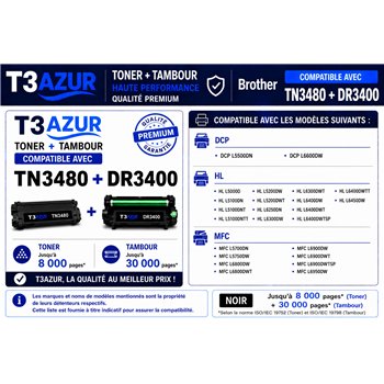 Toner+Tambour compatible Brother TN3430/ TN3480/ DR3400